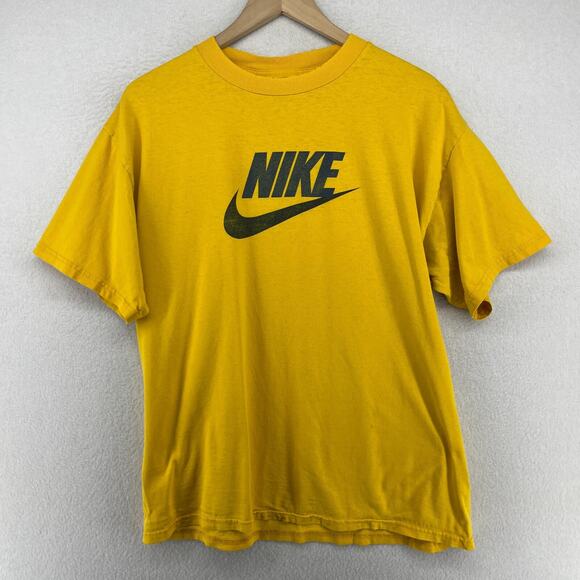 Nike Other - NIKE Shirt Mens L 90s Center Swoosh Spellout Short Sleeve Cotton Yellow VTG